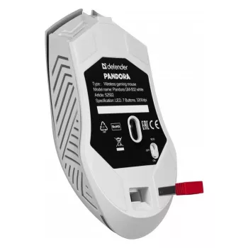 Kabellose Gaming-Maus DEFENDER Pandora White – beidhändig, 3200 DPI, 6 Tasten, programmierbar, optisch, USB