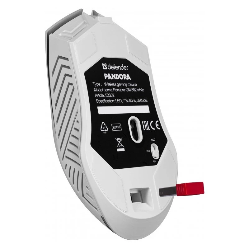 Kabellose Gaming-Maus DEFENDER Pandora White – beidhändig, 3200 DPI, 6 Tasten, programmierbar, optisch, USB