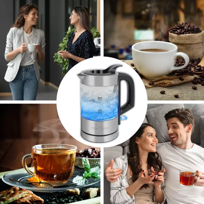 ProfiCook PC-WKS 1228 G Wasserkocher 0,5 L 1100 W Edelstahl, Transparent