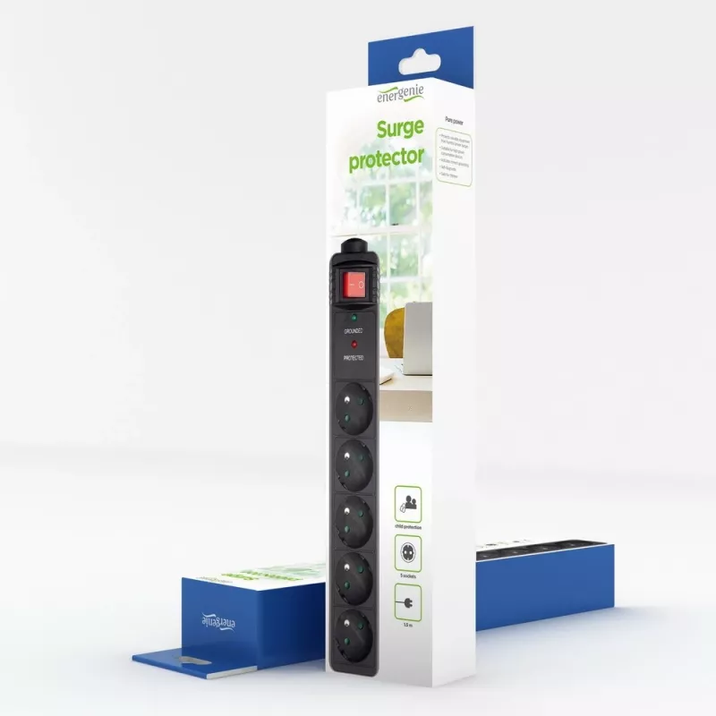 EnerGenie SPF5-C-5 Überspannungsschutz 5 AC-Steckdosen 250 V 1,5 m Schwarz