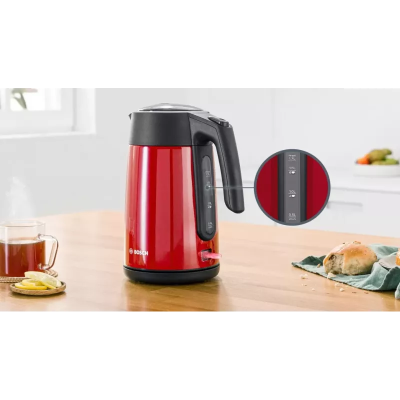 Elektrischer Wasserkocher Bosch TWK7L464 – 1,7 L Fassungsvermögen, 2400 W, rot, Kunststoffgehäuse