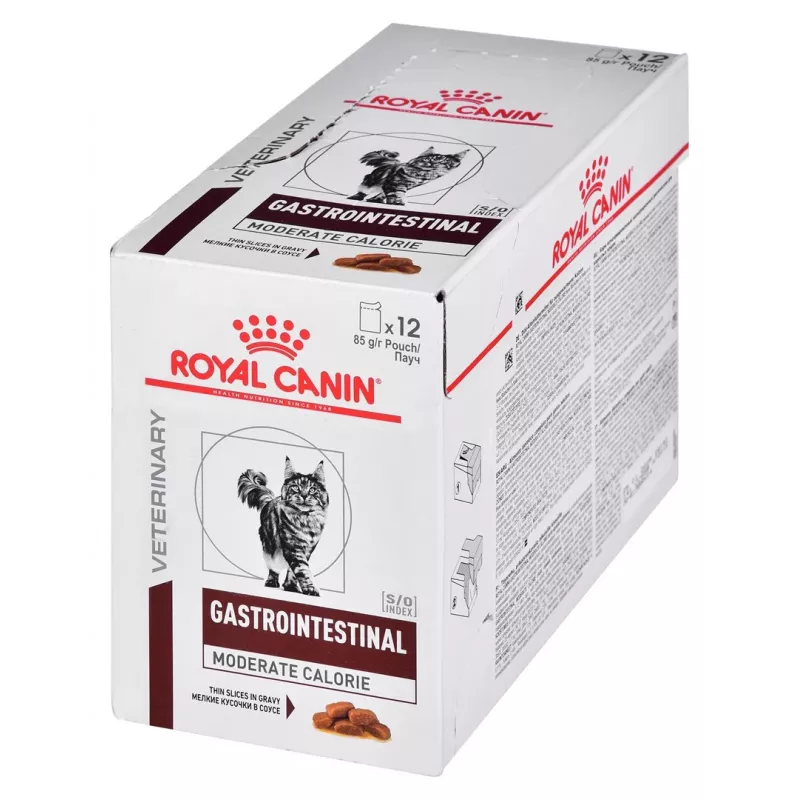 Nassfutter für Katzen Royal Canin Gastrointestinal Moderate Calorie 12 x 85 g Beutel, ausgewachsene Katzen, Fleischgeschmack, 82,2 % Feuchtigkeit