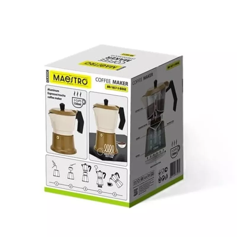 Aluminium-Herd-Mokkakanne Maestro MR-1657-3-BEIGE – 3-Tassen-Espressokocher, beige