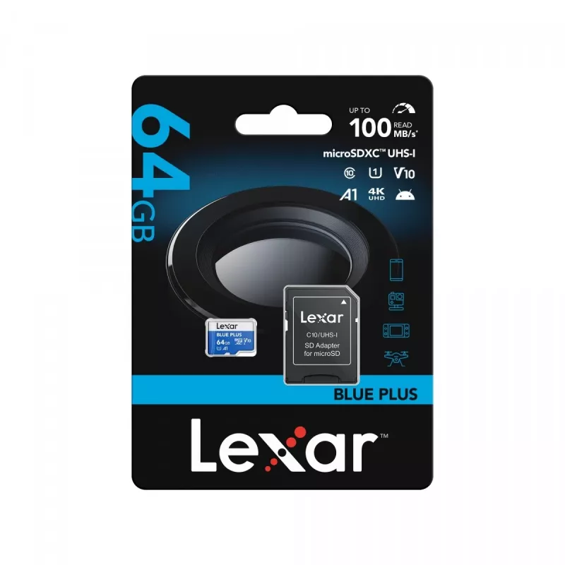 MicroSDXC-Speicherkarte Lexar BLUE PLUS 64 GB UHS‑I 100 MB/s U1 V10 (blau)