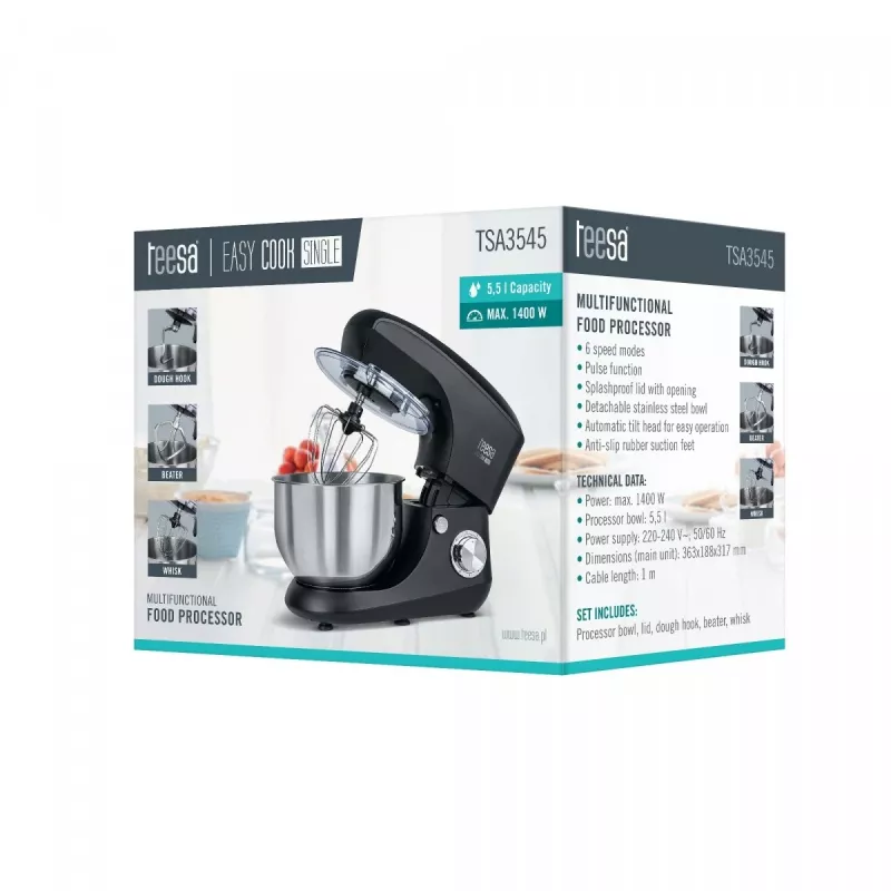 TEESA Küchenmaschine EASY COOK Single Schwarz TSA3545-B 1000W 4L