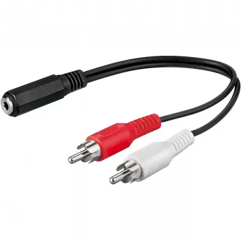 Wentronic Goobay 3,5mm-Klinken-/RCA-Adapterkabel, Schwarz, 0,2 m - Klinke 3,5 mm-Buchse (3-polig, Stereo) > 2x RCA-Stecker (Audio links/rechts) (50092)