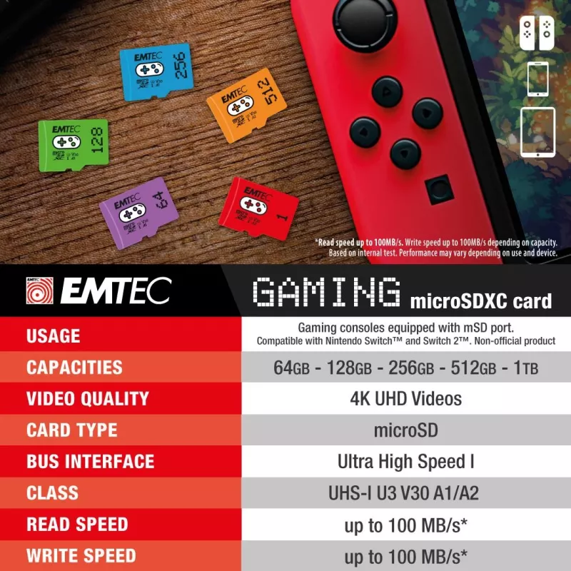 Flash-Speicher Emtec 1TB UHS-I U3 V30 A2 Gaming Rouge ECMSDM1TXCU3G