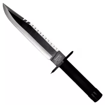 Feststehendes Survival-Messer Filmklassiker Rambo I CC-H1 – 360 mm gesamt, 225 mm gezahnte Stahlklinge, schwarze Lederscheide