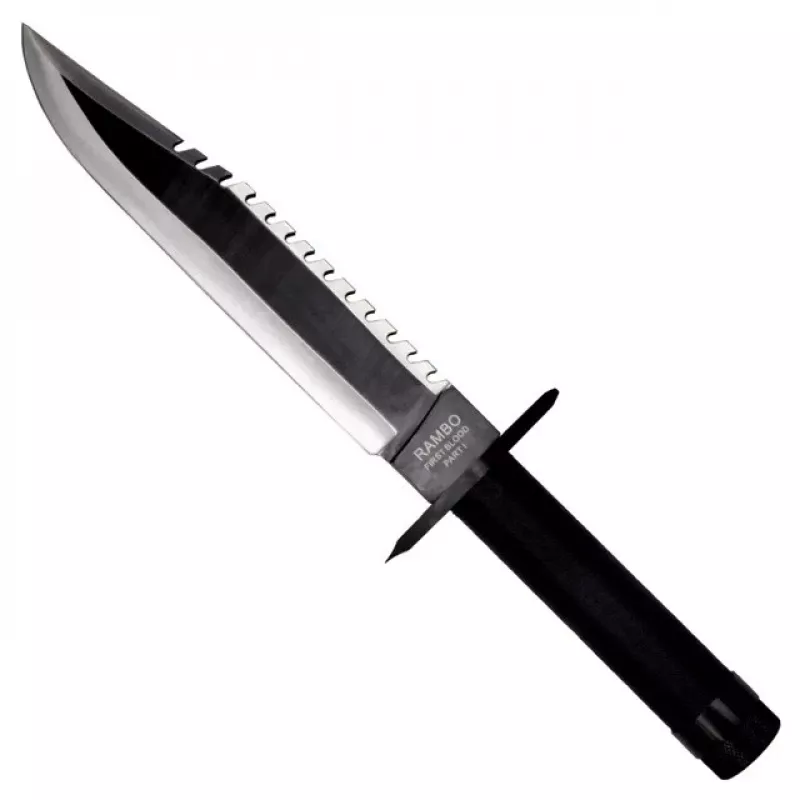 Feststehendes Survival-Messer Filmklassiker Rambo I CC-H1 – 360 mm gesamt, 225 mm gezahnte Stahlklinge, schwarze Lederscheide