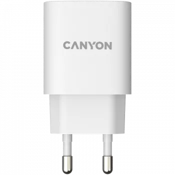 CANYON H-20, PD 20W Eingang: 100V-240V, Ausgang: 1 Port-Ladung: USB-C: PD 20W (5V3A/9V2.22A/12V1.67A), EU-Stecker, Überspannungs-, Überhitzungs-, Überstrom- und Kurzschlussschutz