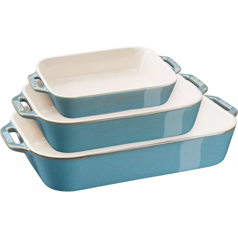 Staub 40508-172-0 Keramik-Backset rechteckig, 3-teilig, Antique Turquoise