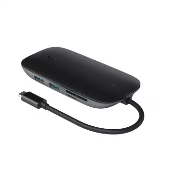 Laptop-Dock AUKEY CB-C71 — 3x USB‑C (USB 3.2 Gen1), HDMI, RJ‑45, MicroSD, USB PD 100 W, 0,15 m Kabel, schwarz