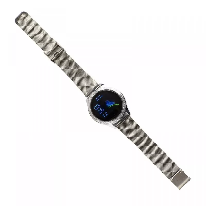 Smartwatch ORO-MED ORO-SMART CRYSTAL SILVER — rundes Metallgehäuse, LCD 240 × 198, 1,04 Zoll Display, Bluetooth 4.0, wasserdicht, 120 mAh Batterie