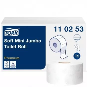 Toilettenpapier Tork PREMIUM MINI JUMBO T2 110253, 2-lagig, 9,7 cm x 170 m, weiß, 12 Stk.