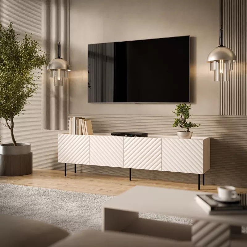 TV-Schrank Cama LUCCA 4D 200x40x59 cm, Cashmere-Finish, graue Spanplatten-Abdeckung