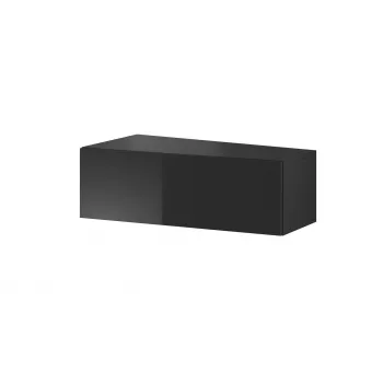 TV-Ständer Cama Meble VIGO SLANT '90' – 900×400×300 mm, schwarze Oberseite (Spanplatte), schwarzer Rahmen, glänzend