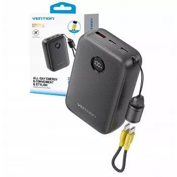 Tragbares Ladegerät Vention FKBB0-C 20000 mAh Powerbank, 1x USB-A + 2x USB-C, Schwarz