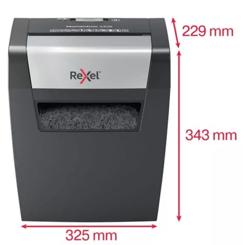 Rexel Momentum X406 Aktenvernichter mit Kreuzschnitt P4, Partikelschnitt, 4 x 28 mm, 15 L, 125 Blatt, 70 dB, Tasten