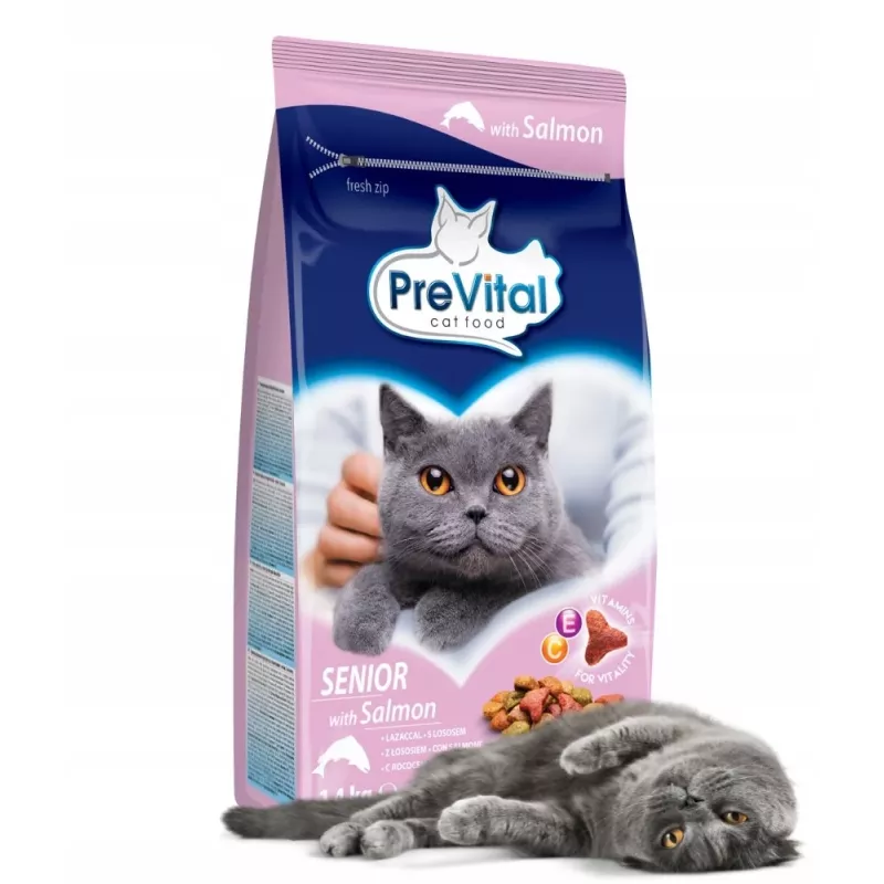 Trockenfutter für Katzen PREVITAL Senior Salmon 1,4 kg — Senior-Formel, 31 % Protein, 9 % Fett