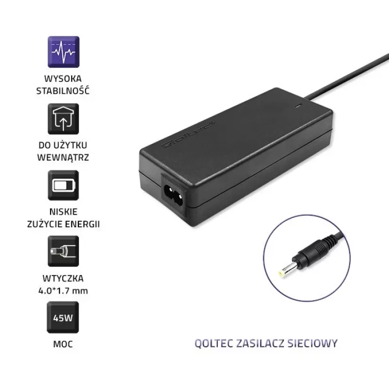 Qoltec 51509 45W Netzteil für Lenovo | 45W | 20V | 2,25A | 4,0*1,7 | +Netzkabel