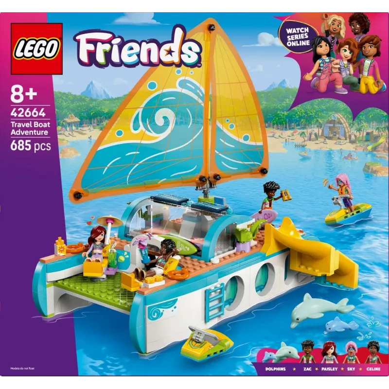 LEGO Friends Spielset Reiseboot-Abenteuer 42664 — 685 Teile, 4 Mini-Puppen, ab 8 Jahren, 260×190×320 mm