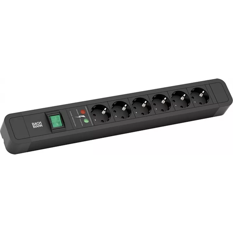 Stromverlängerungskabel Bachmann Primo 2 2m 6 AC-Steckdosen Schwarz