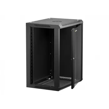 NETRACK 019-150-645-022 Wand-/Hängeschrank 19 Zoll 15HE/450 mm Glastür Schwarz abnehmbare Seitenwände