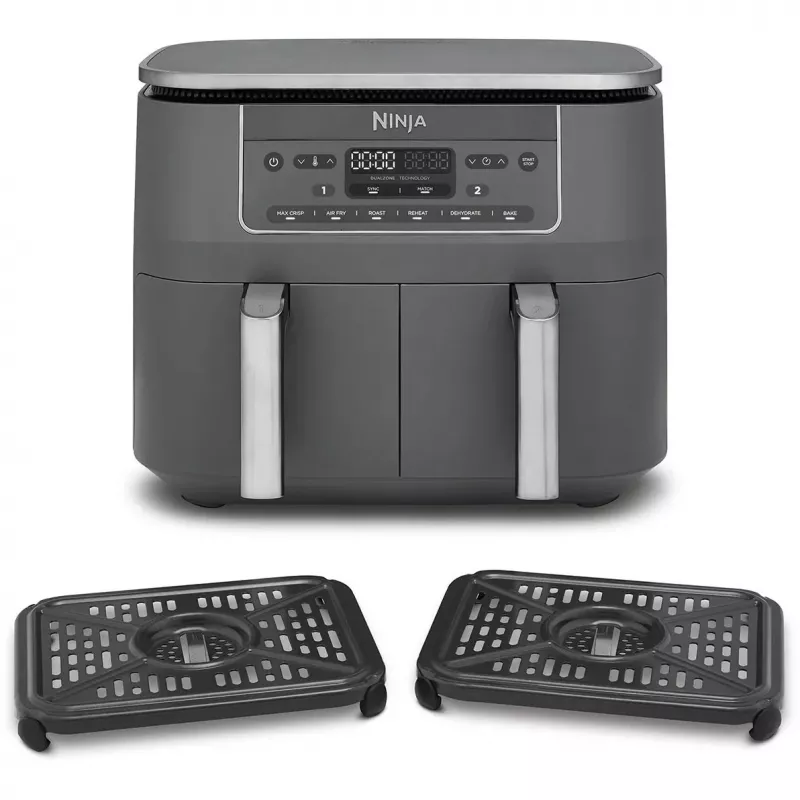 Ninja DZ300EU Dual Zone Heißluftfritteuse, 7,6 l (2 x 3,8 l), 2400 W, 240 °C, Grau