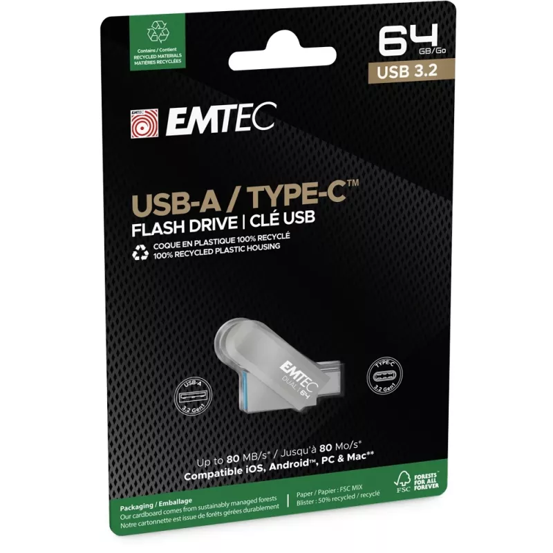 USB-Stick Emtec 64 GB USB Typ-A USB Typ-C D280