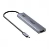 USB-C-Hub Unitek H1124AGY01 mit 100W PD, HDMI 2.0, 2x USB‑A, 2x USB‑C, SD/microSD-Kartenleser — Aluminium