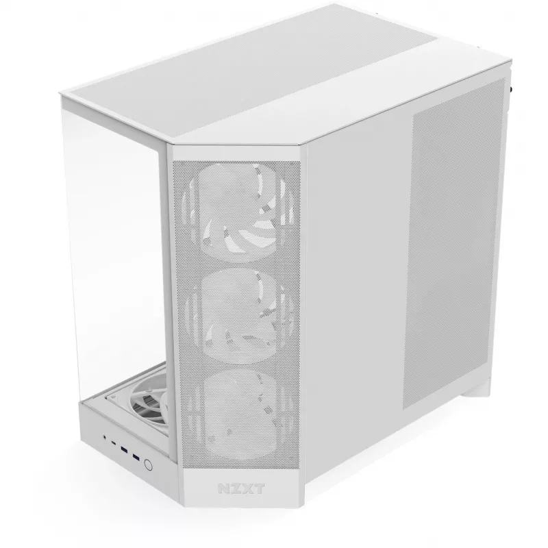 PC Midi Tower Gehäuse NZXT H9 Flow RGB+ — Weiß, unterstützt ATX/EATX/Micro-ITX, gehärtetes Glas, 3x140 mm vorne + 1x120 mm hinten Lüfter
