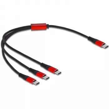 USB-Ladekabel DeLOCK 3-in-1 USB Type-C auf 3 x USB Type-C 30 cm schwarz/rot