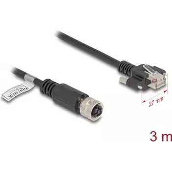 Netzwerkkabel DeLOCK M12 Kabel D-kodiert 4-Pin Buchse auf RJ45 Stecker Cat.5e 3 m Schwarz