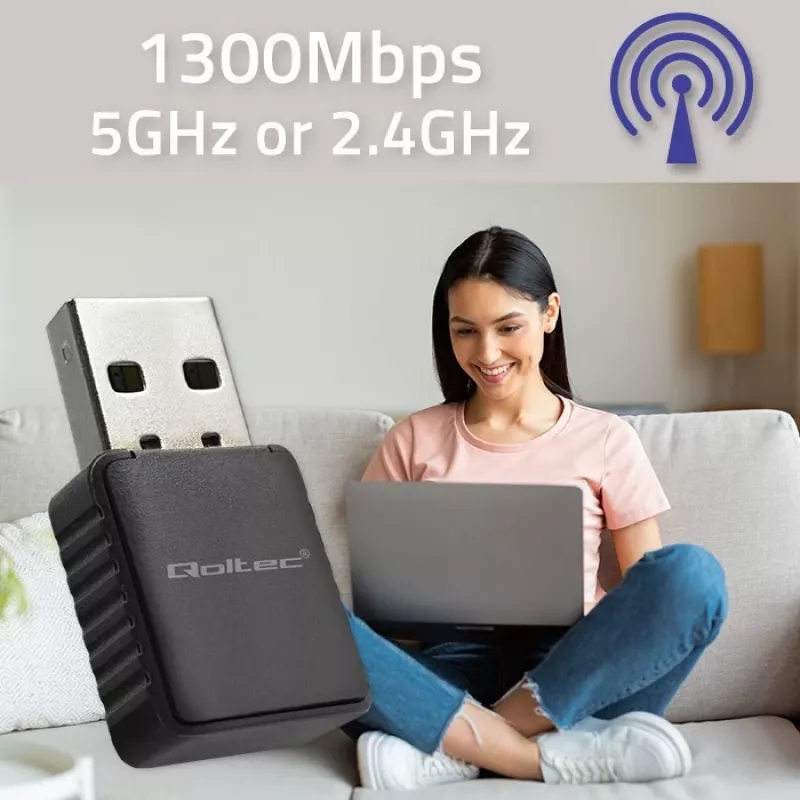 Wireless USB Adapter QOLTEC 56988 Dual Band 1300Mbps USB 3.0