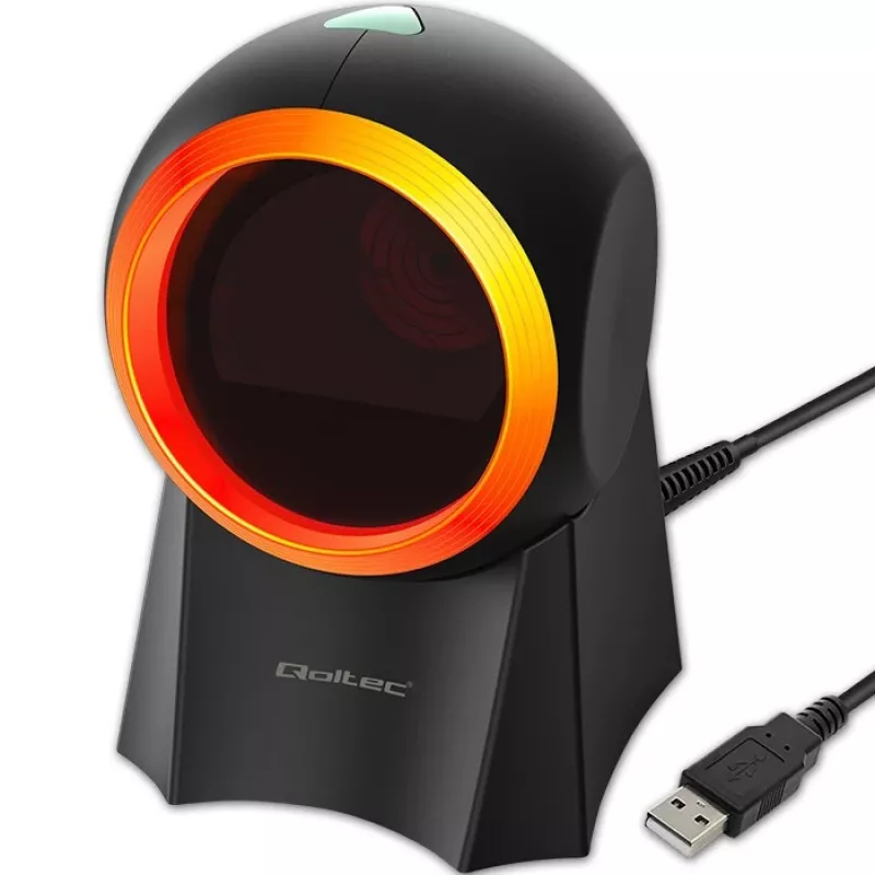 Kabelgebundener Desktop-Barcodescanner QOLTEC 50857 – 1D/2D, USB, ABS-Gehäuse, schwarz, 1,75 m Kabel
