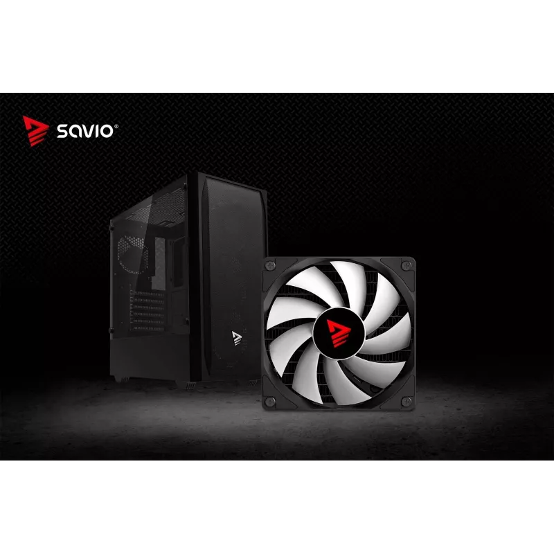 PC-Gehäuse SAVIO Noctis Flow — Cube Mini‑ITX/Micro‑ATX/ATX, 3x120mm vorne, 1x120mm hinten, 2x3,5 Zoll + 3x2,5 Zoll Einschübe, gehärtetes Glas