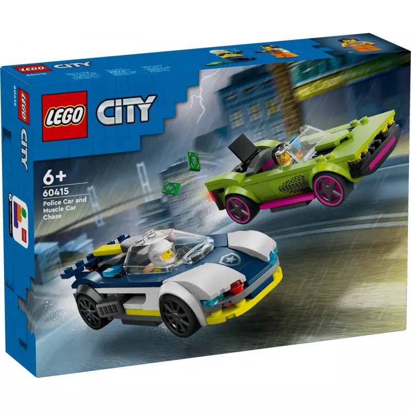 LEGO City Spielset 60415 Polizeiauto und Muscle-Car-Verfolgungsjagd — 213 Teile, 2 Minifiguren, Alter 6+