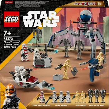 LEGO Star Wars Clone Trooper & Battle Droid Battle Pack Bau-Spielzeug für Kinder mit Speeder Bike Fahrzeug, 4 Minifiguren und 5 Figuren, Geschenk für Jungen