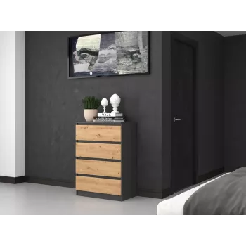 Kommode Top e Shop M4 ANTRACYT/ARTISAN – 4 Schubladen, anthrazit- und eichenfarbene Oberfläche, 700 × 400 × 970 mm, Spanplatte