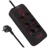 Steckdosenleiste MACLEAN MCE389 B — 6 Steckdosen, 4×USB-A + 1×USB-C, 110–240V, 2,1A, 2500W, 1,5 m Kabel, schwarz
