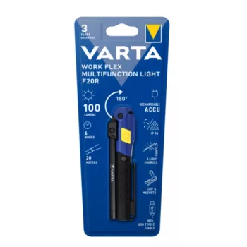 Hand-Arbeitsleuchte Varta Work Flex Schwarz LED, 100 lm, eingebauter Akku, 6 h, Aluminium/Nylon/PC/Gummi, 120 mm