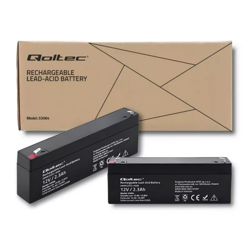 Versiegelte AGM-Batterie QOLTEC 12V 2,3Ah für USV- und Backup-Systeme, max. Entladung 34,5A