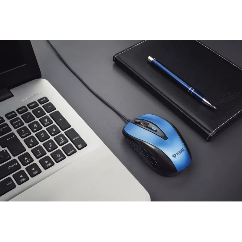 USB-Kabelmaus, 4 Tasten, optisch, symmetrisch, Blau