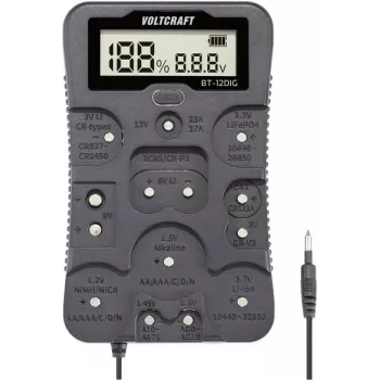 VOLTCRAFT Batterietester BT-12DIG Messbereich (Batterietester) 1,2 V, 1,5 V, 3 V, 3,7 V, 6 V, 9 V, 12 V Batterie, Batterie VC-14340820 (VC-14340820)