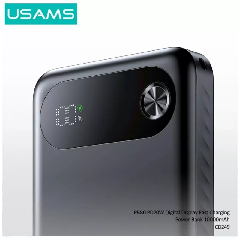 Powerbank usams PB80 PD20W 10000mAh — tragbarer Ladegerät, schwarz