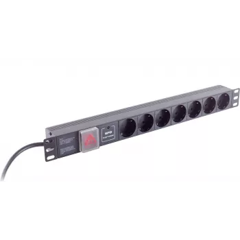 Steckdosenleiste helos 19 Zoll 09-25175 – 7-fach schwarz, 2,0 m Kabel, mit Schalter