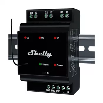 Hutschienen-Smart-Relais Shelly WavePro3 3-Kanal Z-Wave, 110–240 V, 25 A pro Kanal, AES-128, DIN-Montage