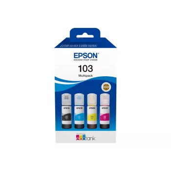 Tintenpatronen-Set Epson EcoTank 103 — Original 4-Farben-Set (Schwarz, Cyan, Magenta, Gelb), Schwarz 4500 S., Farbe 7500 S.