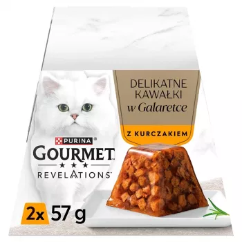 Nassfutter für Katzen Purina Nestlé Gourmet Revelations Chunks in Jelly mit Huhn 2 x 57 g, ausgewachsene Katzen, Protein 9%, Feuchtigkeit 83%