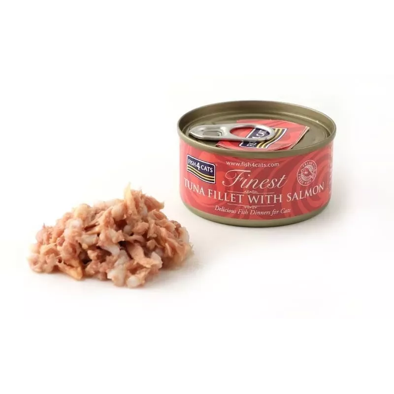Nassfutter für Katzen FISH4DOGS Thunfischfilet mit Lachs 70 g Beutel, ausgewachsen, Fischgeschmack, 85% Feuchtigkeit